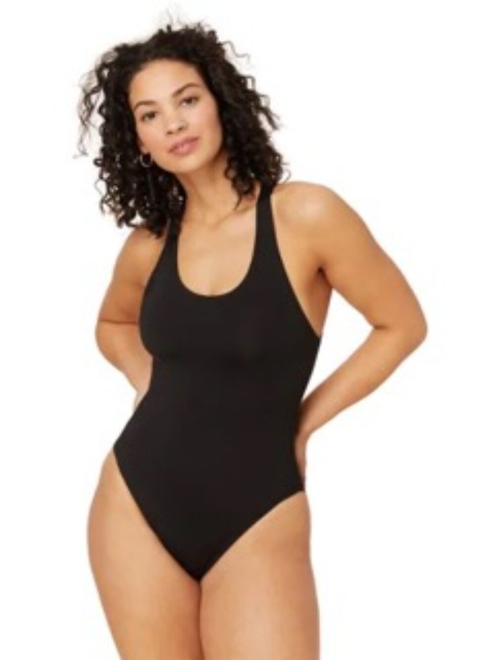 Andie Swim Tulum Ribbed One Piece Swimsuit Black XL Cross Back Open Back